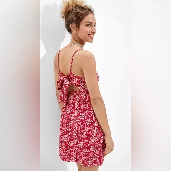 open lace back dress Red 3D Flower Bodice Mini Dress – FARM Rio main image 0